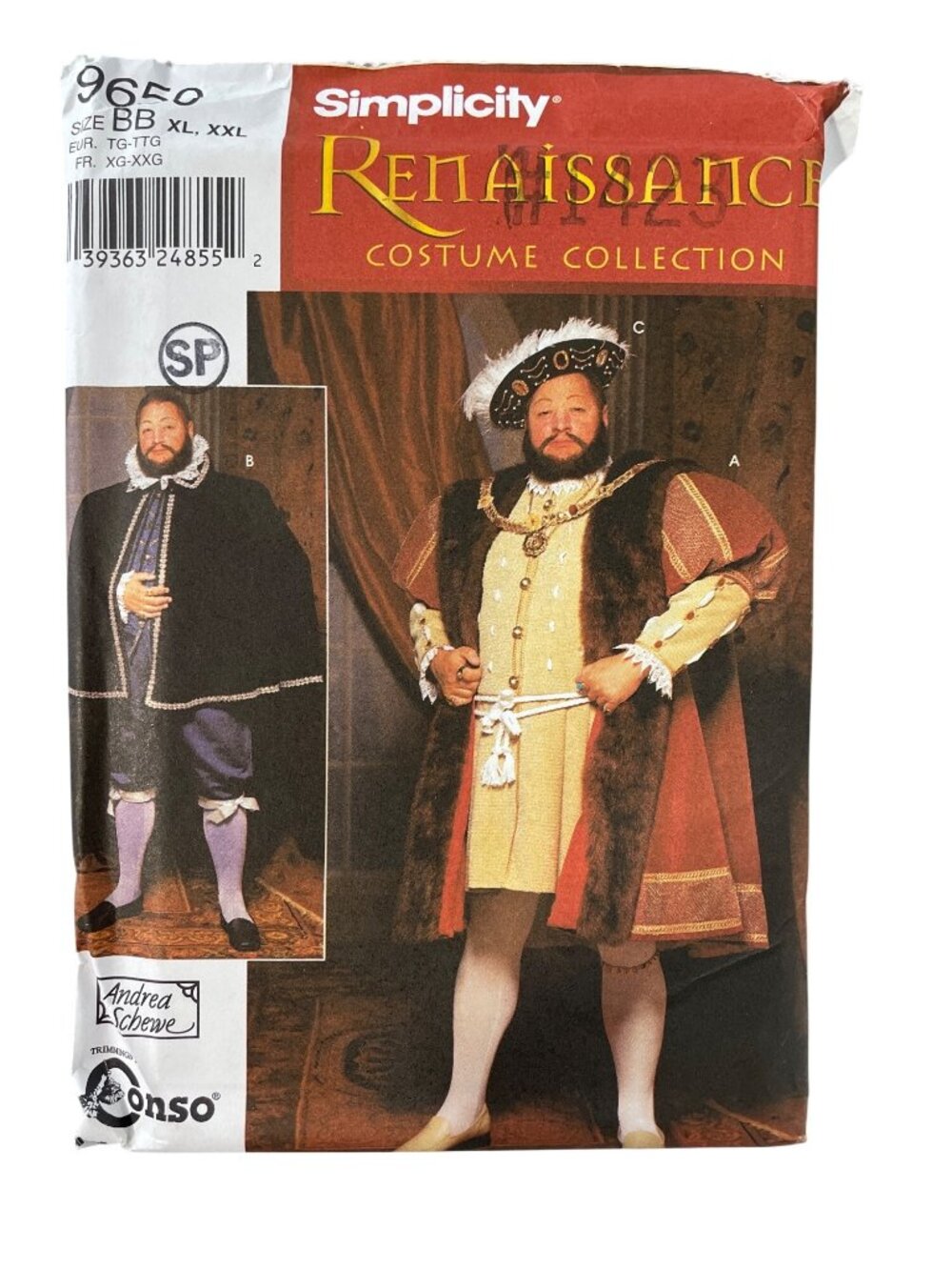 Simplicity 9650 King Henry Renaissance Costume Pattern XL-XXL Andrea Schewe NEW